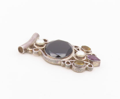 925 Silver  Vintage Black Spinel Pearls Citrine & Amethyst Pendant  PT17026