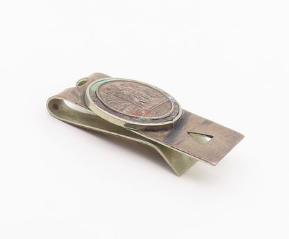MEXICO 925 Silver  Vintage Abalone San Cristobal Protegenos Money Clip  TR3286