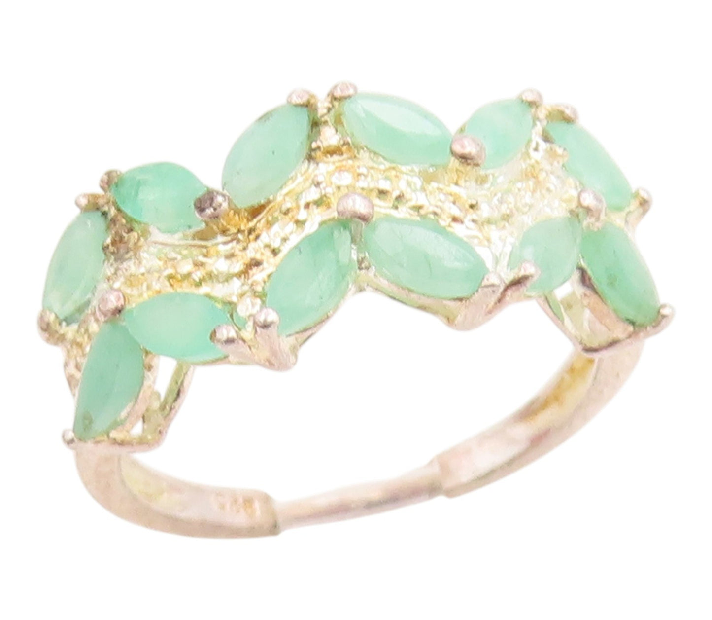 925 Sterling Silver Vintage Ring Marquise Emerald Leafy Band  Sz 6.5  RG35654