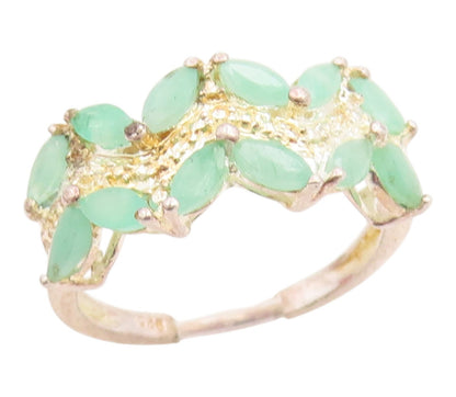 925 Sterling Silver Vintage Ring Marquise Emerald Leafy Band  Sz 6.5  RG35654