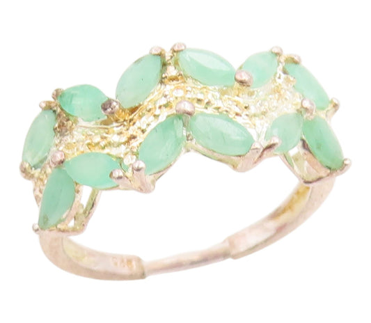 925 Sterling Silver Vintage Ring Marquise Emerald Leafy Band  Sz 6.5  RG35654