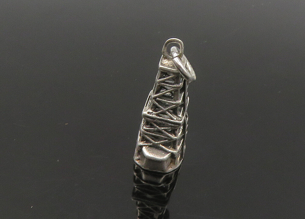 925 Sterling Silver  Vintage Petite Shiny Tower Motif Pendant  PT18604