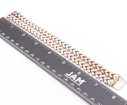 925 Sterling Silver Vintage Bracelet Woven Effect Cutout V Double Band  BT11267