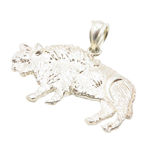 925 Sterling Silver  Vintage Shiny American Bison Animal Pendant  PT14972