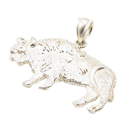 925 Sterling Silver  Vintage Shiny American Bison Animal Pendant  PT14972