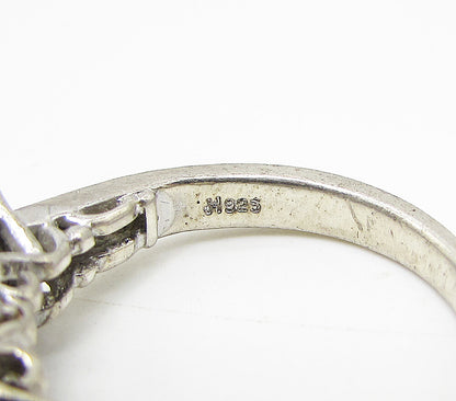 925 Silver  Vintage White Topaz & Cubic Zirconia Band Ring Sz 6.5  RG3221