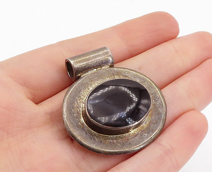 MEXICO 925 Sterling Silver  Vintage Cabochon Black Onyx Slide Pendant  PT4009
