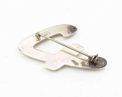 925 Sterling Silver  Vintage Shiny Smooth Hollow Design Brooch Pin  BP4192