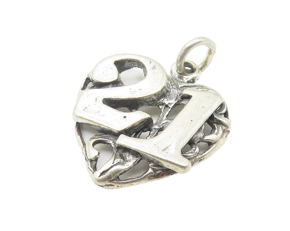 925 Sterling Silver  Vintage Shiny 21st Birthday Love Heart Pendant  PT8972