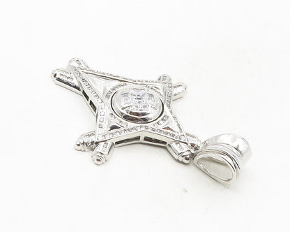 925 Sterling Silver  Sparkling Cubic Zirconia Cutout Cross Pendant  PT7917