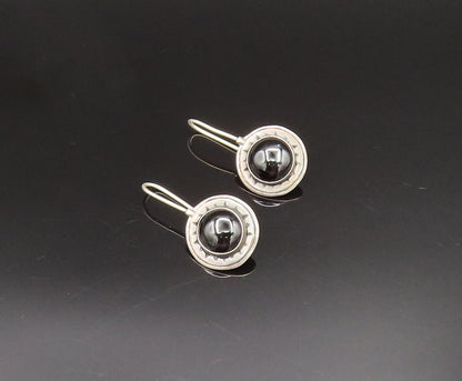 925 Sterling Silver  Vintage Black Onyx Etched Star Drop Earrings  EG11924