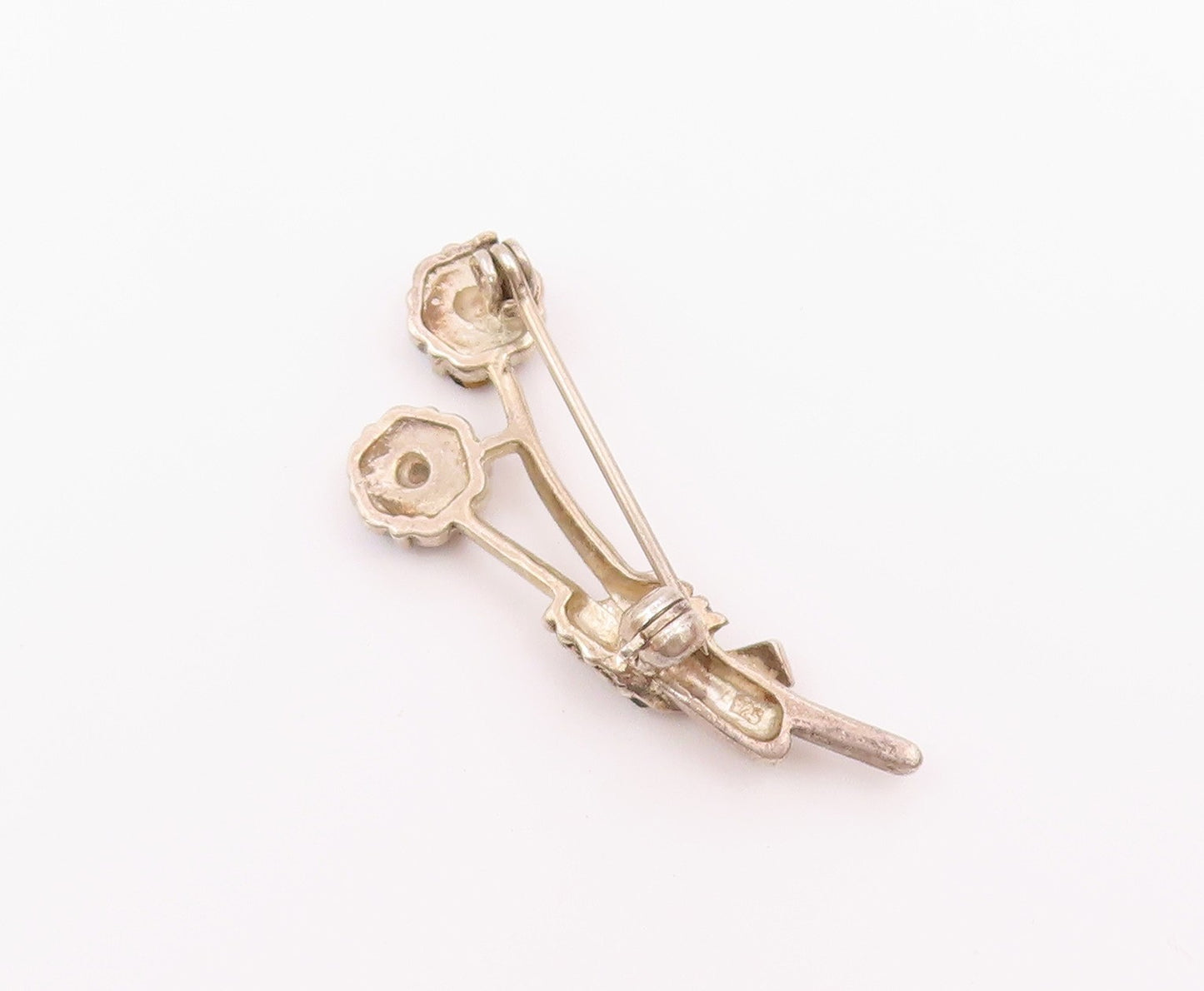 925 Silver  Vintage Beautiful Garnet & Multi Stone Flower Brooch Pin  BP9774
