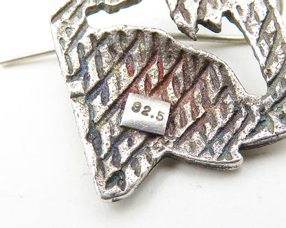 925 Sterling Silver  Vintage Etched Elephant's Head Dangle Earrings  EG5919