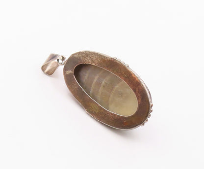 925 Sterling Silver  Vintage Blue Mother Of Pearl Oval Dome Pendant  PT19192