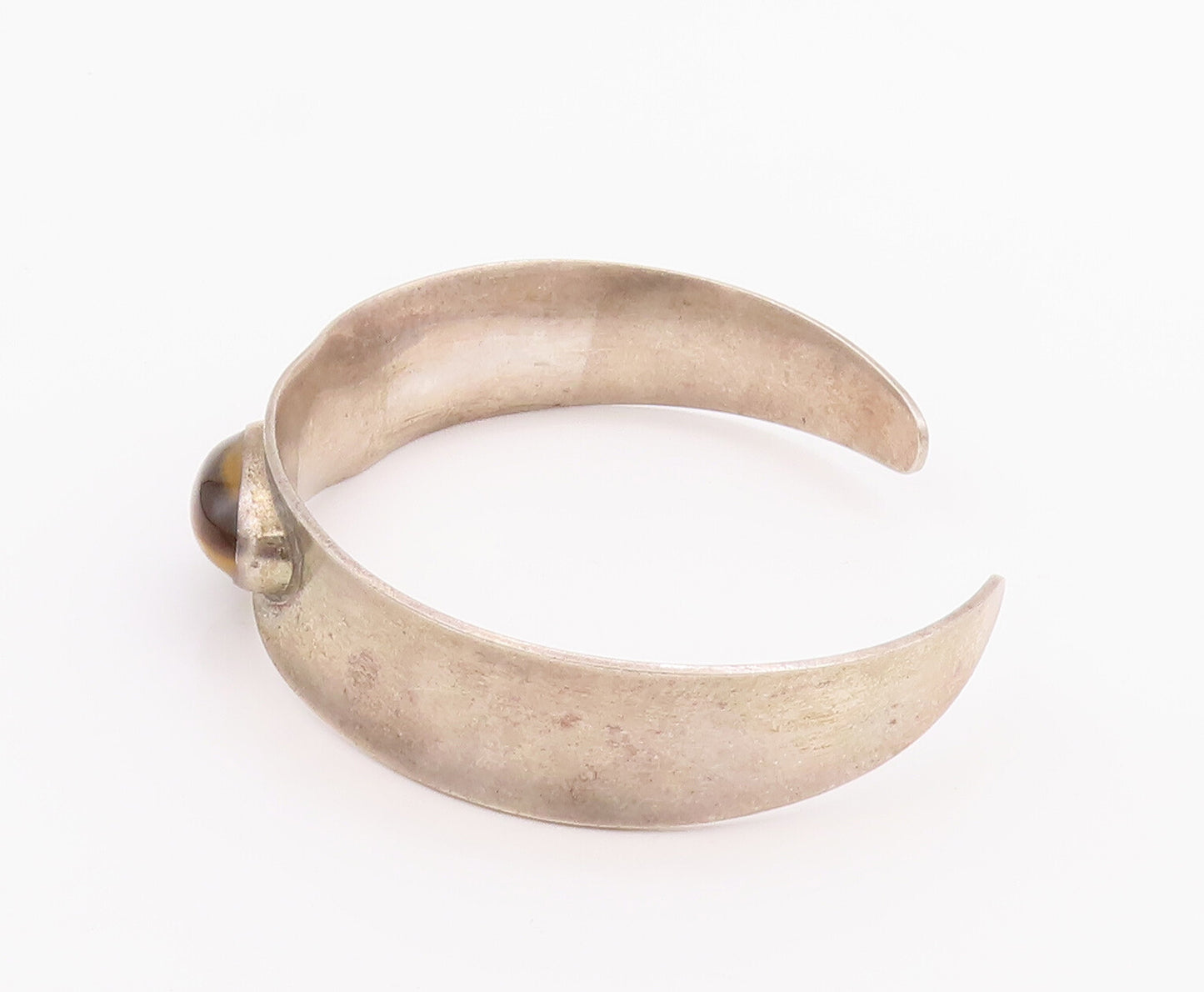 925 Sterling Silver Vintage Bracelet FROM DENMARK Oval Tiger's Eye Cuff BT10487