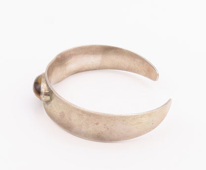 925 Sterling Silver Vintage Bracelet FROM DENMARK Oval Tiger's Eye Cuff BT10487