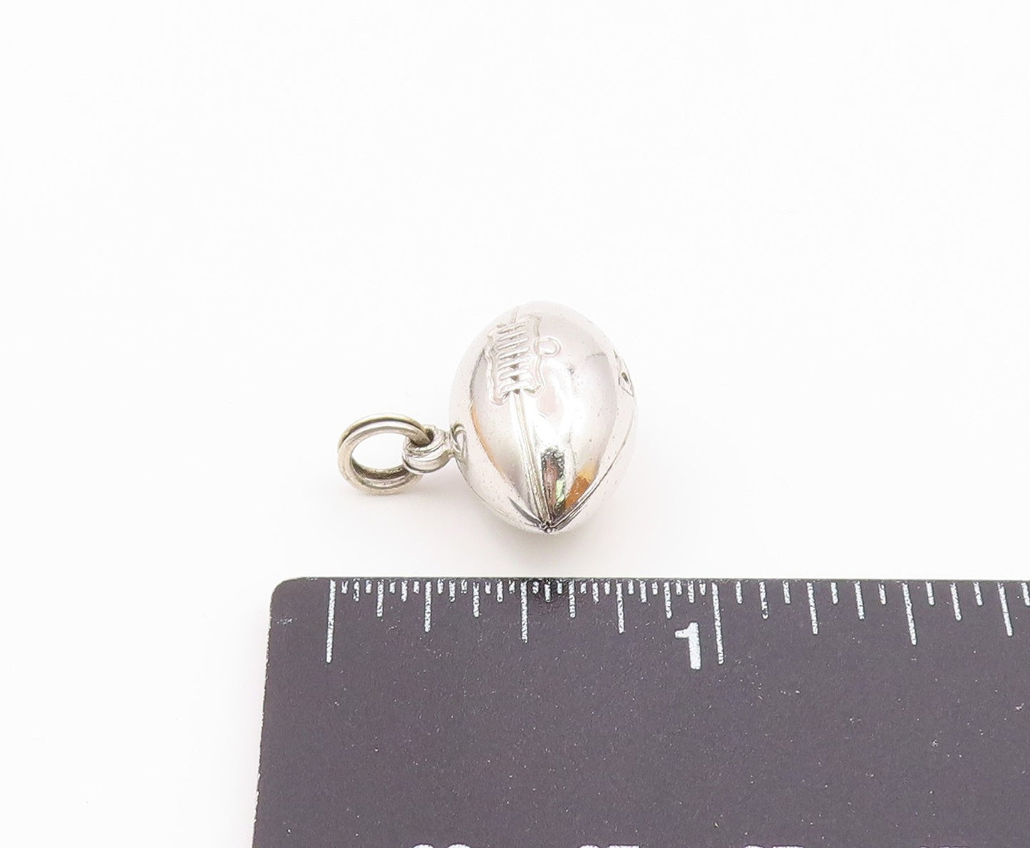 925 Sterling Silver  Vintage Shiny Hollow Football Motif Sport Pendant  PT6988