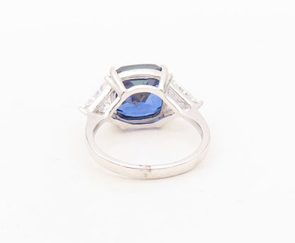 925 Sterling Silver Vintage Ring Rose Square Sapphire & Triangle CZ Sz 7 RG30344