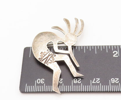 925 Sterling Silver Vintage Brooch Pin NAVAJO Tribal Man Lighting Fire  BP10591