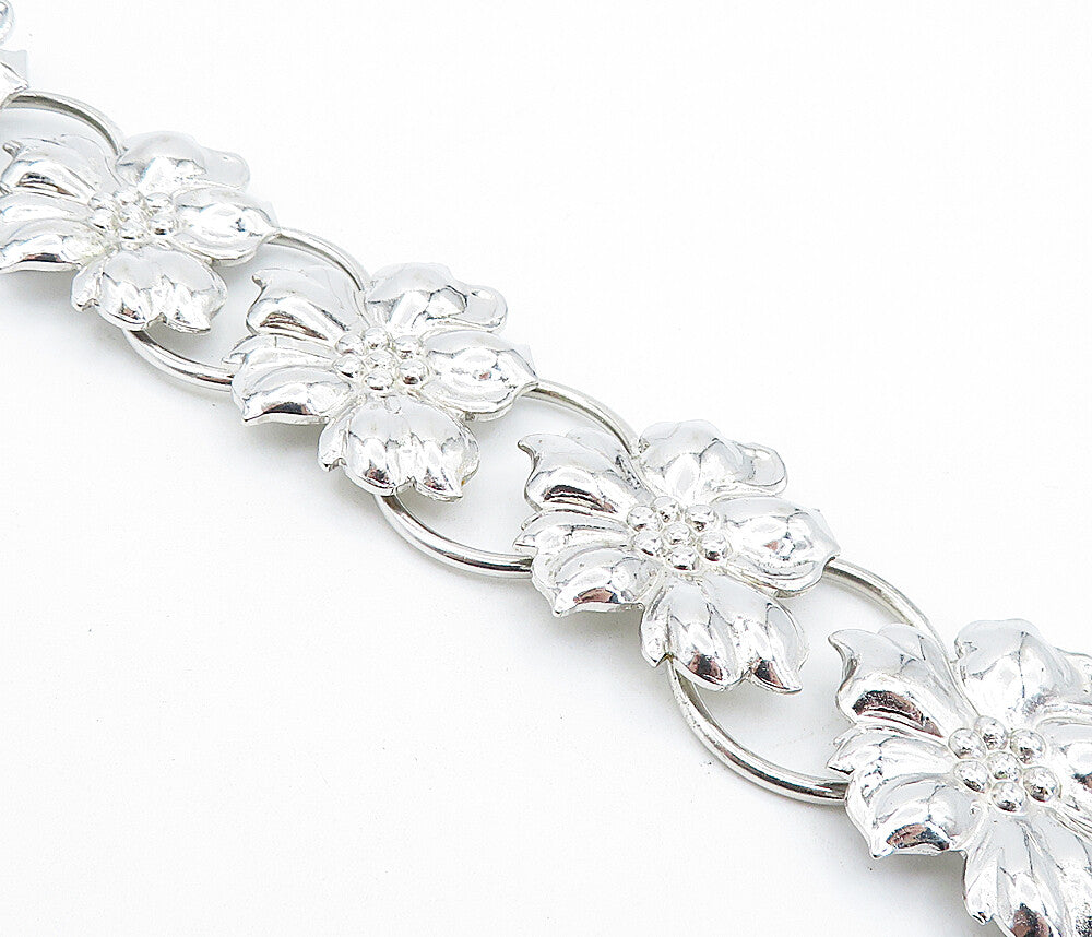 GOLDBERG KIRSCHMAN 925 Silver  Vintage Shiny Floral Chain Bracelet  BT3051