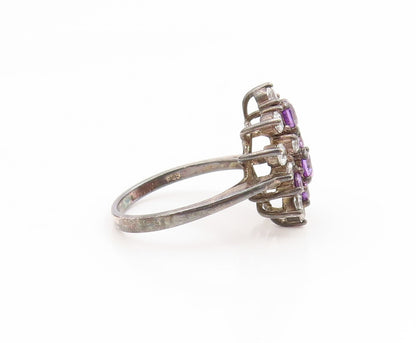 925 Sterling Silver Vintage Ring Amethyst & Topaz Cluster Band  Sz 8  RG35243