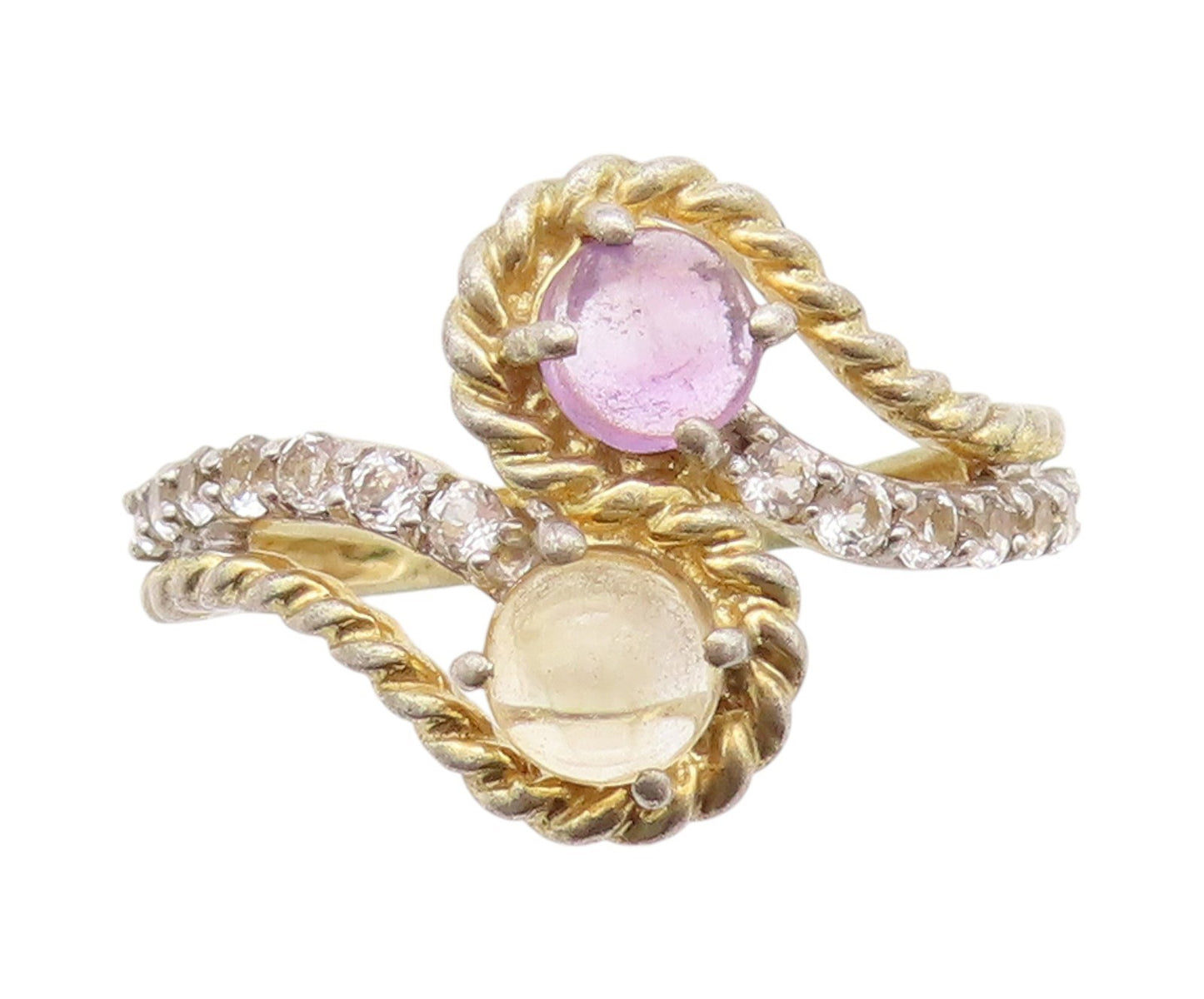 925 Sterling Silver Vintage Ring Gold Plated Roped Amethyst Citrine Sz 7 RG33015