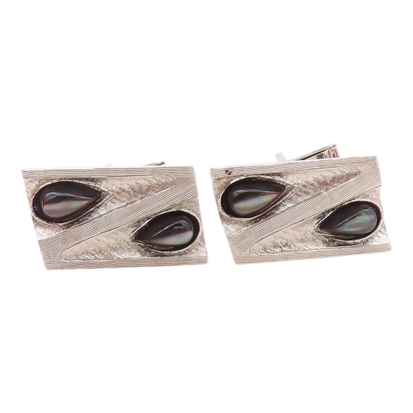 925 Sterling Silver  Vintage Tear Drop Abalone Shiny Textured Cufflinks TR3162