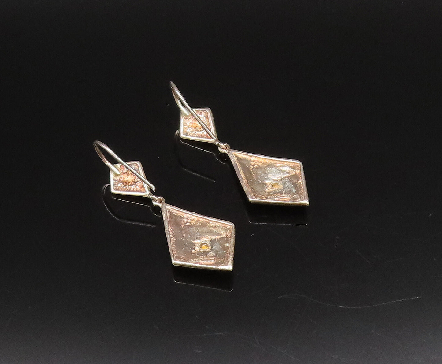 925 Silver  Vintage Cubic Zirconia Sun Motif Diamond Shaped Earrings  EG12227