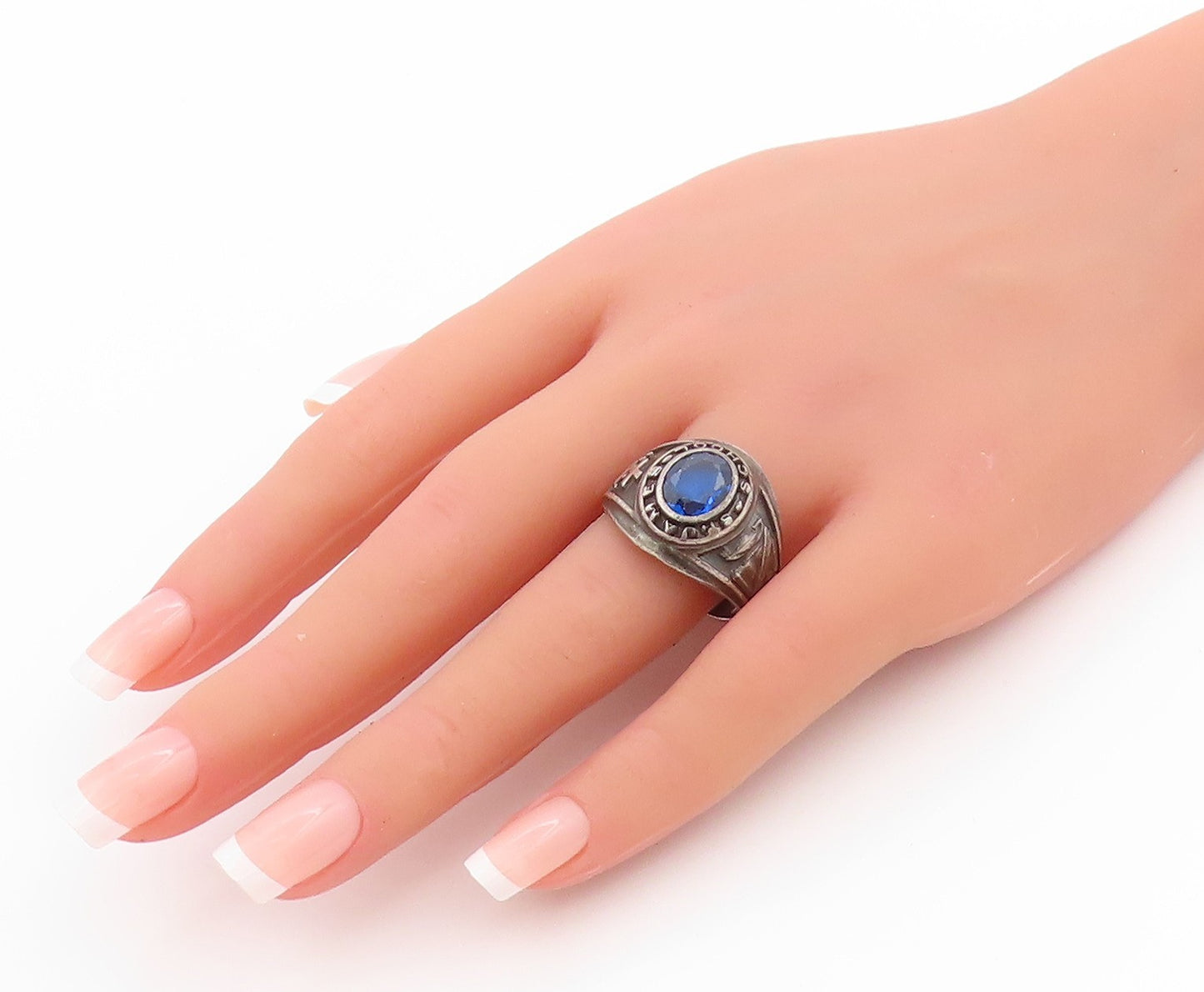 925 Sterling Silver Vintage Ring Sapphire 1969 St. James School Sz 10.5 RG33458