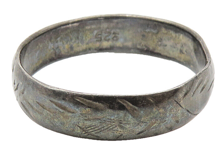 925 Sterling Silver  Vintage Oxidized Floral Etched Band Ring Sz 6  RG11024