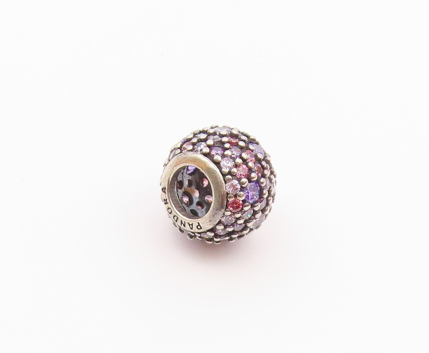 PANDORA 925 Sterling Silver  Vintage Pink & Purple Topaz Slide Pendant PT17351