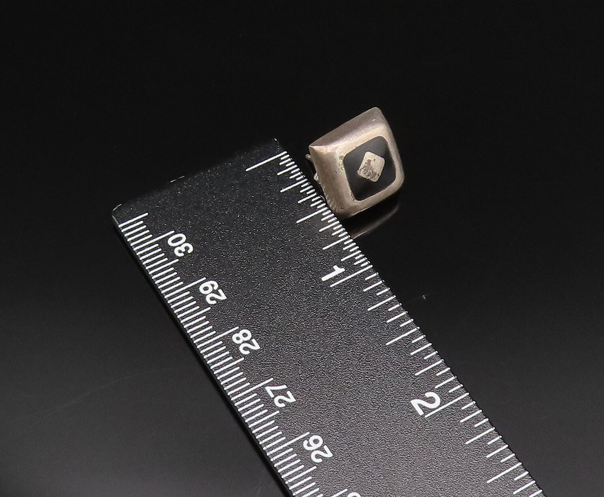 MEXICO 925 Silver  Vintage Inlaid Black Onyx Square Stud Earrings  EG12140