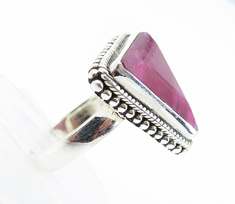 925 Sterling Silver  Ruby Circle Patterned Border Cocktail Ring Sz 6.5  RG8243