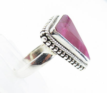 925 Sterling Silver  Ruby Circle Patterned Border Cocktail Ring Sz 6.5  RG8243