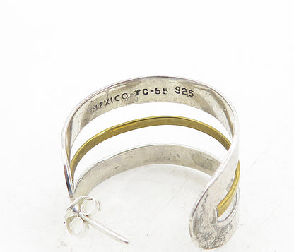 MEXICO 925 Sterling Silver Vintage Smooth Two Tone Hoop Earrings EG4414