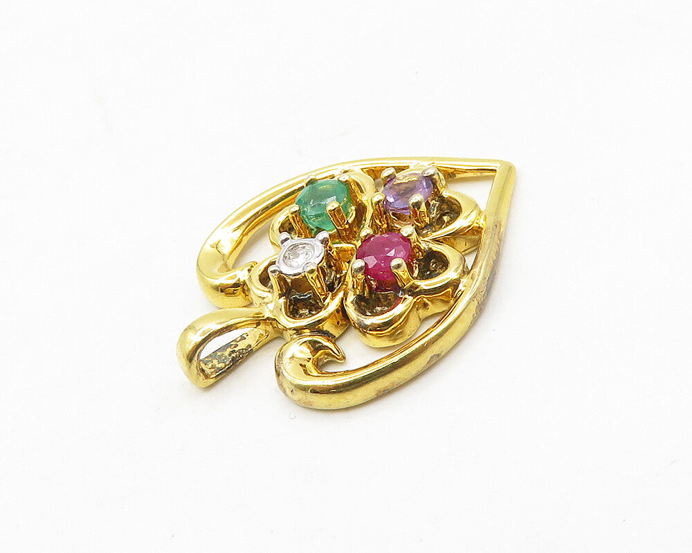 925 Silver  Ruby Emerald & Amethyst Gold Plated Love Heart Pendant  PT14359