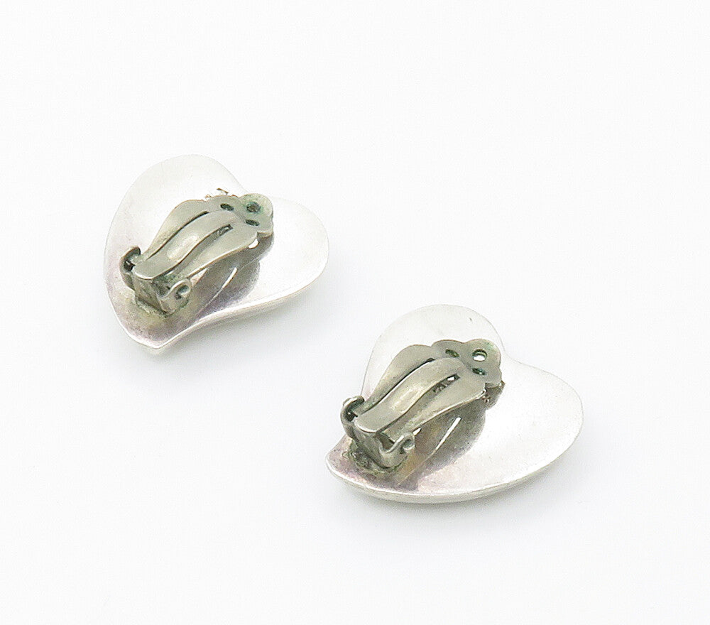 MEXICO 925 Silver  Vintage Smooth Shiny Love Heart Non Pierce Earrings  EG7781