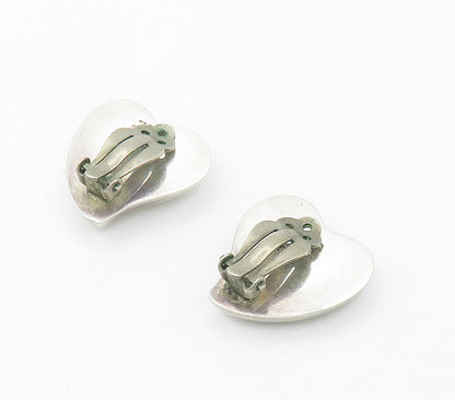 MEXICO 925 Silver  Vintage Smooth Shiny Love Heart Non Pierce Earrings  EG7781