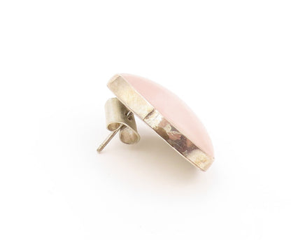 925 Sterling Silver Vintage Earrings Cabochon Oval Cream Gemstone EG13350