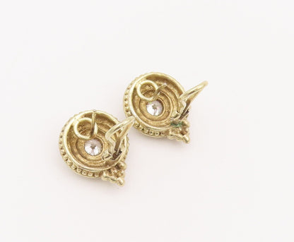 925 Sterling Silver Vintage Earrings Round CZ Halo Carved Rings Beaded  EG12904