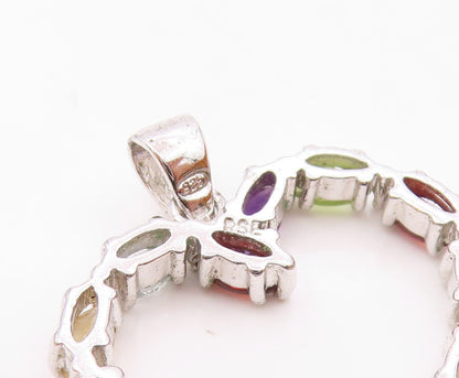 925 Silver  Vintage Marquise Peridot & Multi Stone Love Heart Pendant  PT21156