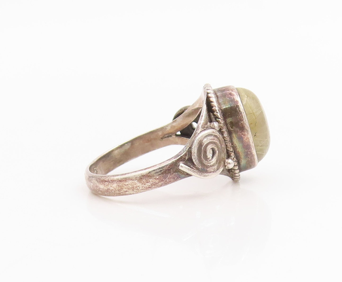 925 Sterling Silver Vintage Ring Oval Quartz With Spiral Accent  Sz 5.5  RG34782