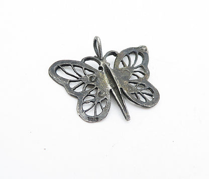 925 Sterling Silver  Vintage Dark Tone Open Butterfly Motif Pendant  PT3251