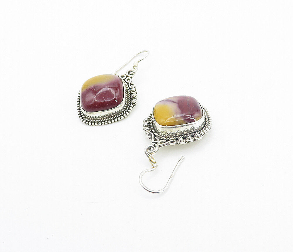 925 Sterling Silver  Vintage Cabochon Cut Agate Swirl Dangle Earrings  EG3152