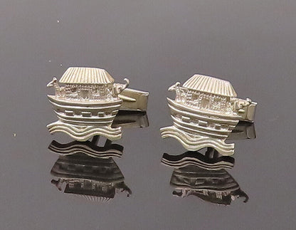 925 Sterling Silver  Vintage Noah's Ark Waterpark Carved Cuff Links  TR3469