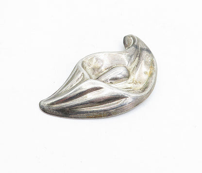 925 Sterling Silver  Vintage Dark Tone Smooth Flower Motif Brooch Pin  BP2085