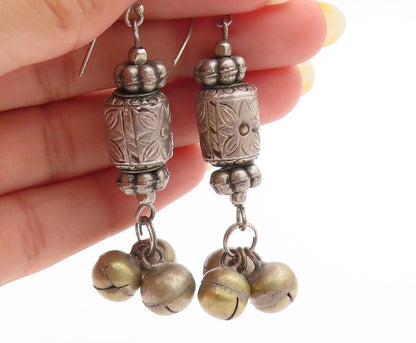 925 Sterling Silver Vintage Earrings Floral Carved Metal Ball Drop  EG13611