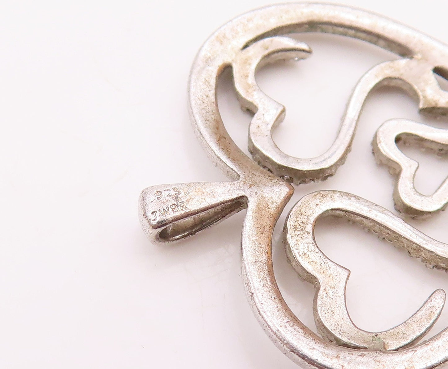 925 Sterling Silver  Vintage Genuine Diamonds Love Heart Pendant  PT18565