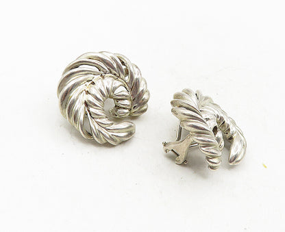 925 Sterling Silver  Vintage Shiny Swirl Feather Non Pierce Earrings  EG4954