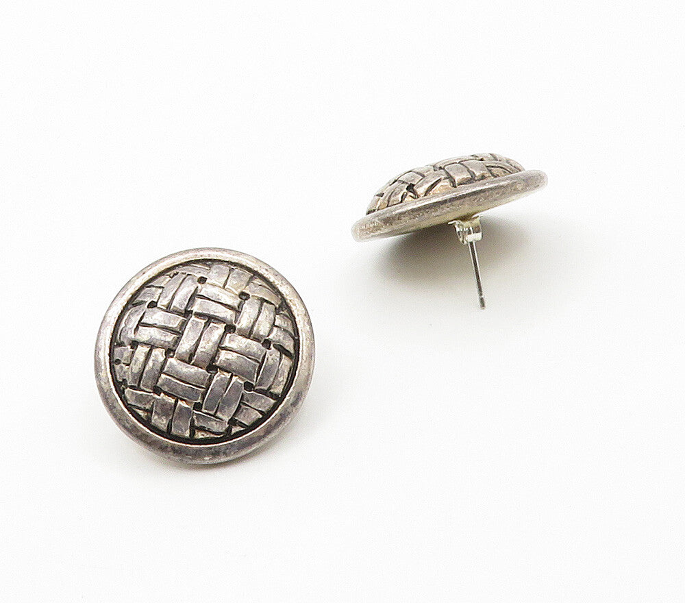 925 Sterling Silver  Vintage Woven Design Dome Button Drop Earrings  EG7866